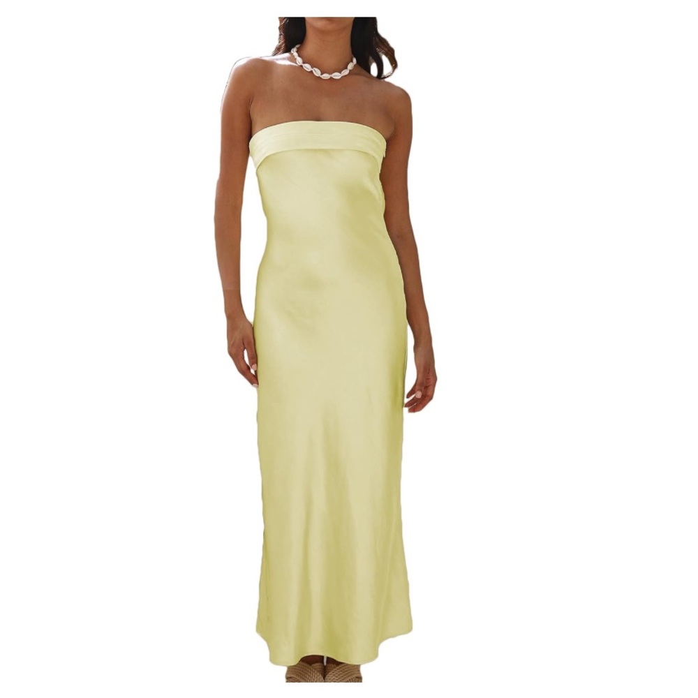 💚 SALE Chic Strapless Dress in Soft Yellow